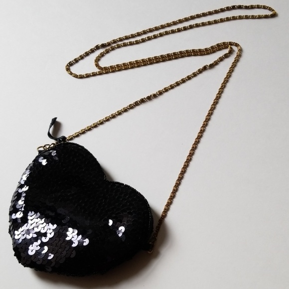 H&M Black Sequin Heart Beaded Crossover Bag - Picture 1 of 8